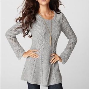 Knit sweater dress bell sleeves tan nude heather S